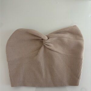 Beige Knotted Ribbed cropped top